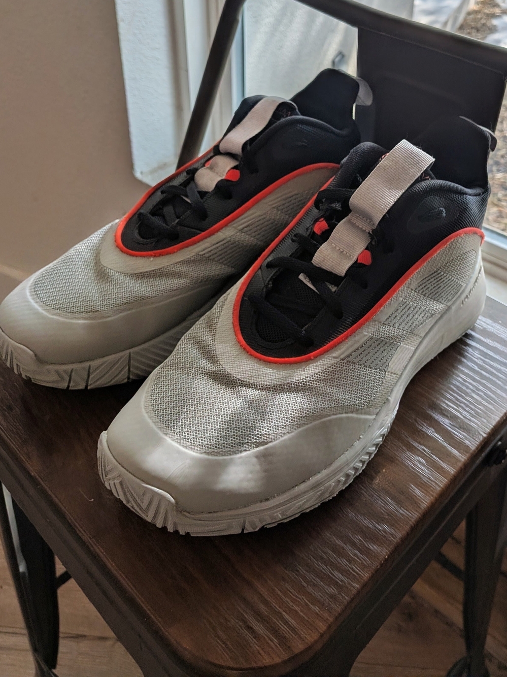 adidas Men's Gray Mesh Sneakers with Black and Orange Accents